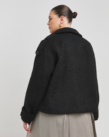 Black Cropped Faux Wool Trench