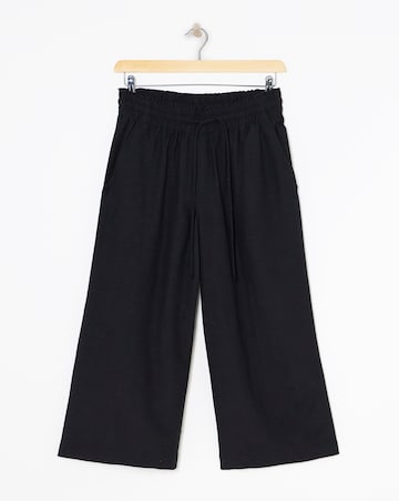 Black Easy Care Linen Mix Wide Leg Culotte