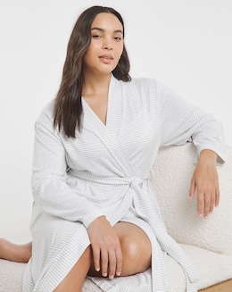 Lightweight Dressing Gown Grey Marl Stripe