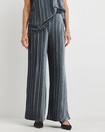 Grey Ribbed Velvet Jersey Wide Leg Pull On Trousers