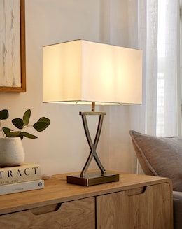 Antique Brass Metal and White Faux Silk Shade Club Table Lamp