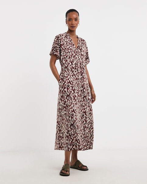 Collarless Placket Smock Dress