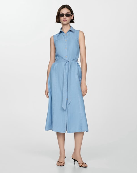 Mango Tie Waist Sleeveless Dress