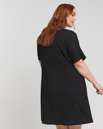 Simply Be Black Waffle Lace Trim Skater Dress