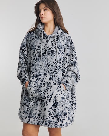 Oversized Leopard Print Fleece Hooded Lounge Dress