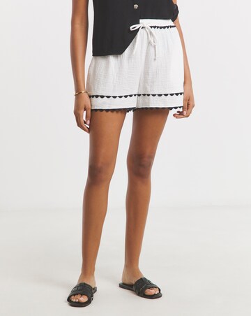 Simply Be Ivory Trim Detail Tie Waist Cheesecloth Shorts
