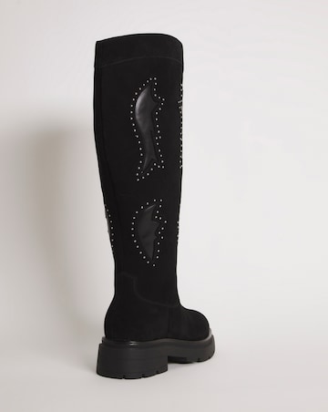 Caralynn Suede Western Knee High Boots - Wide Fit (E) & Super Curvy Calf
