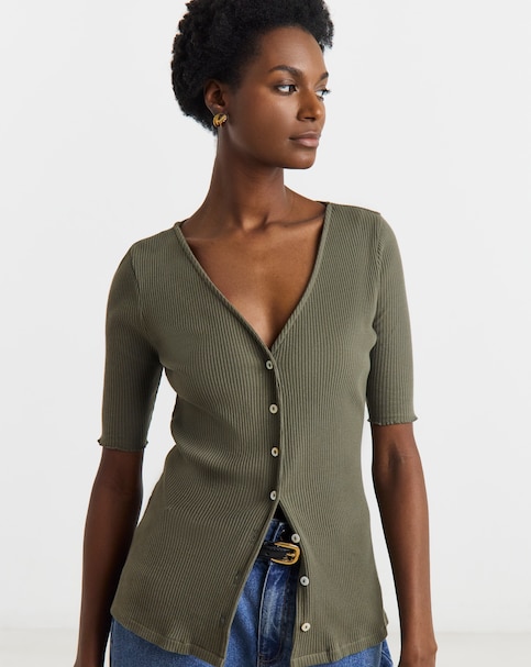 Khaki Ruffle Edge Top