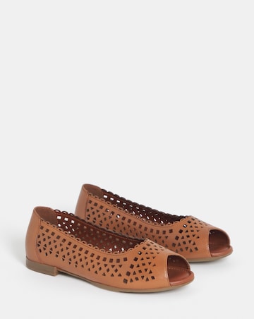 Elwood Lasercut Detail Leather Peep Toe Shoes - Wide Fit (E)