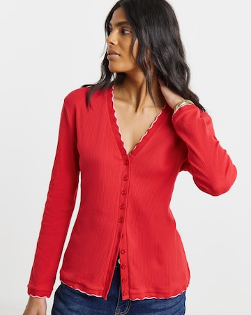 Red Scallop Edge Button Through Top