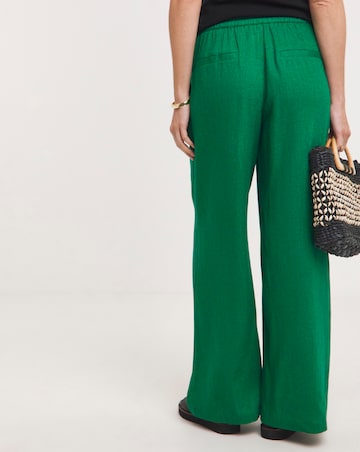 Pine Green Linen Mix Wide Leg Trousers