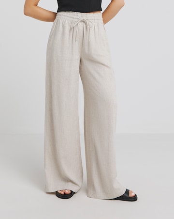 Simply Be Stone Tie Waist Linen Wide Leg Trouser