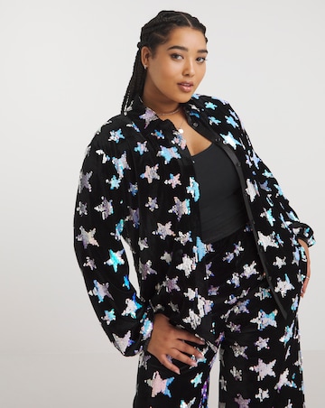 Twisted Wunder Julian Black Velvet Sequin Star Shirt