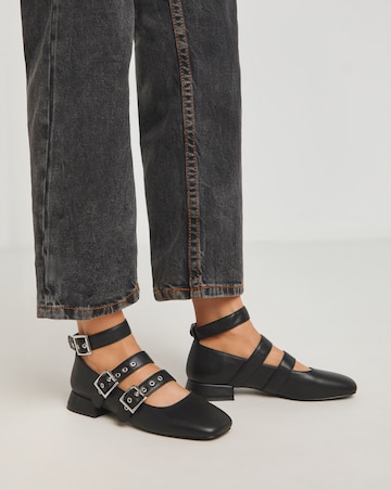 Garcelle Multi Strap Buckle Block Heel Shoes Extra Wide EEE Fit