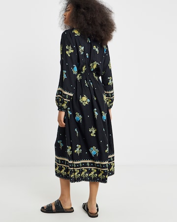 Simply Be Black Floral Printed Linen Blend Midi Dress
