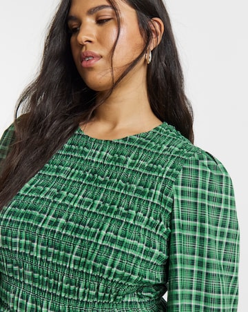 Simply Be Shirred Check Midi Dress
