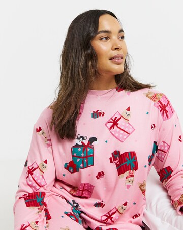 Simply Be Christmas Cats Supersoft Twosie Pyjama Set
