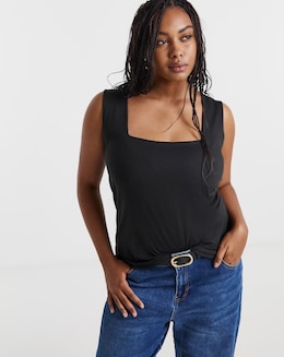 Black Double Layer Square Neck Vest