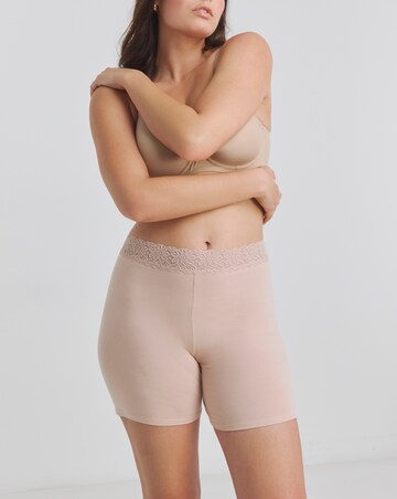 Pretty Secrets (2 Pack) Lace Trim Cotton Comfort Shorts Almond