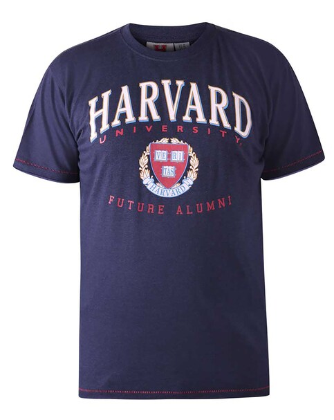 D555 Big And Tall Stapleford Official Harvard Printed Crew Neck T-Shirt - Navy