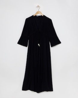 Simply Be Black Embroidered Trim Longline Kimono With Shell Tie
