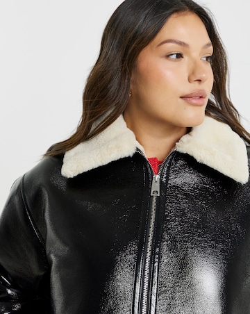 Simply Be Black Lacquered Aviator Jacket