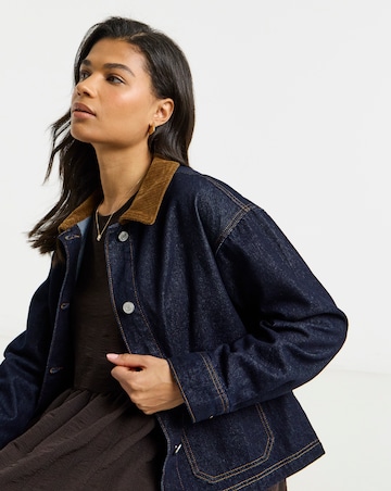 Indigo Cord Collar Denim Short Barn Jacket