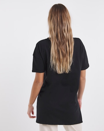 Black Oversized Exposed Seam Pure Cotton V Neck T-Shirt