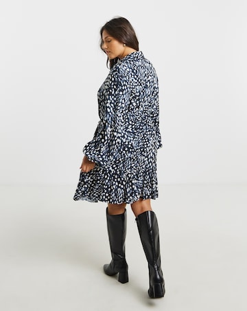 Animal Print Tie Waist Viscose Shirt Dress