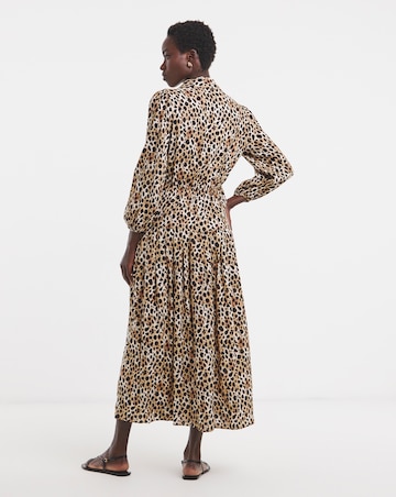 Leopard Print Collared 3/4 Sleeve Dress