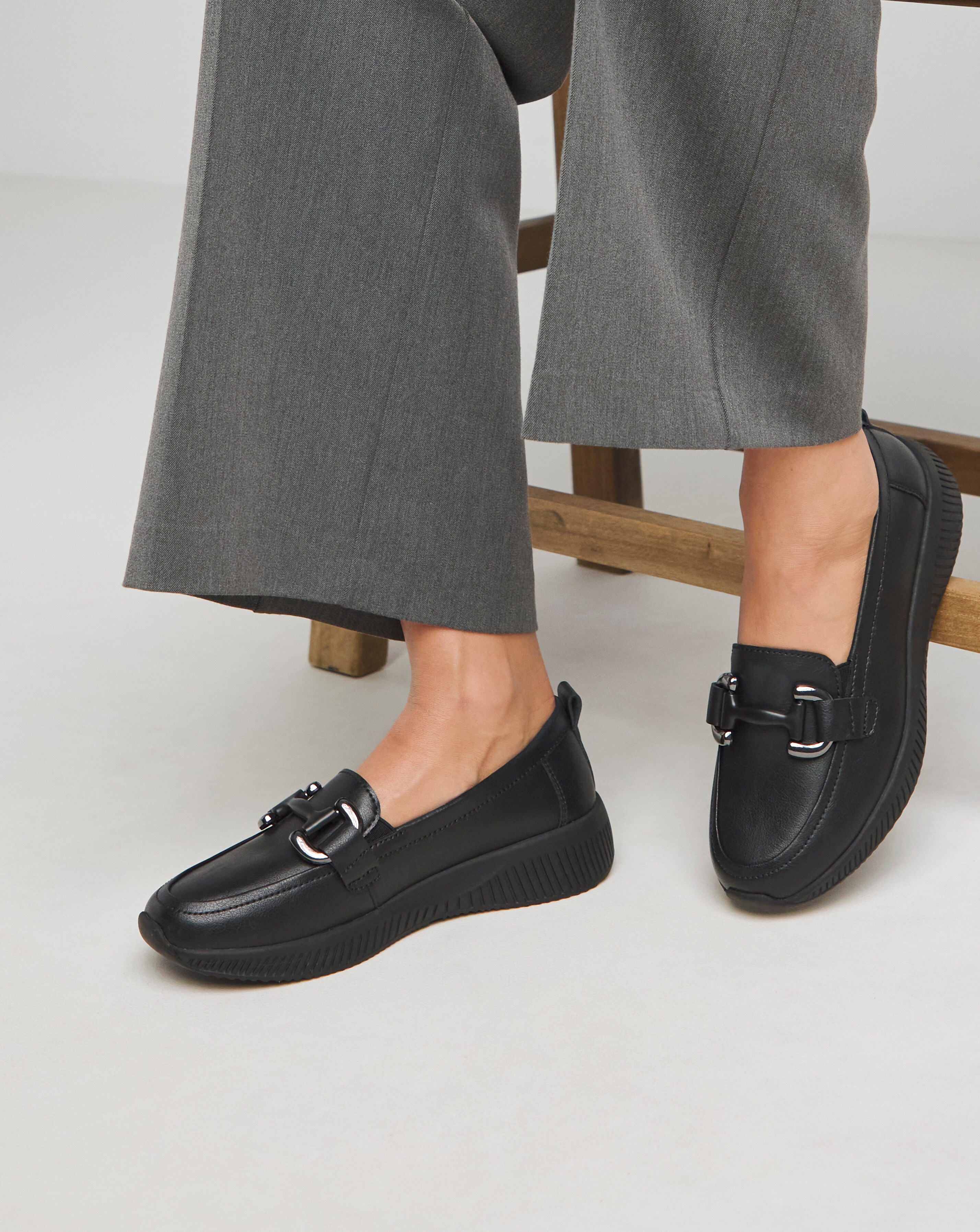 Heavenly Soles Lynn Sporty Loafers With Trim - Wide Fit (E)