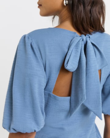Blue Textured Jersey Midi Dress With Waist Detail