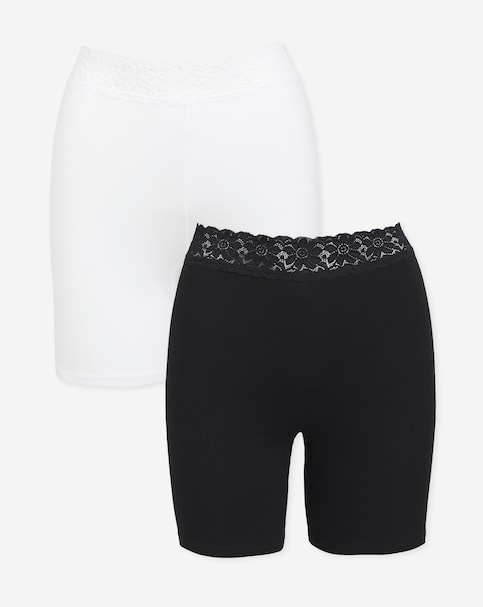 Pretty Secrets (2 Pack) Lace Trim Cotton Comfort Shorts White/Black