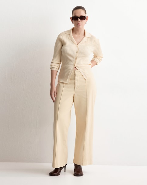 Mango High-Waisted Wide Leg Jeans With Stitching