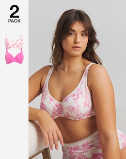 Slimma (2 Pack) Cotton Full Cup Bras (B-G) Pink Floral