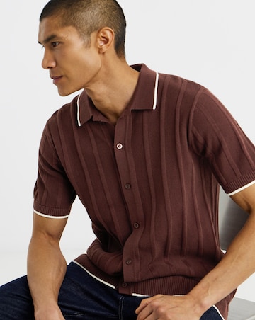 Button Through Texture Knitted Polo