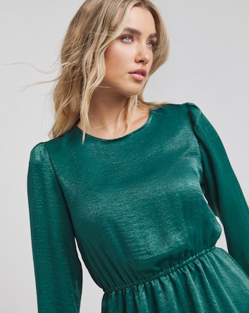 Flounce London Green Floaty Satin Tiered Mini Dress
