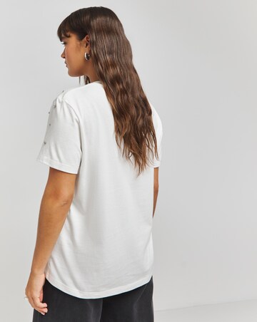 White V Neck Embellished T-Shirt