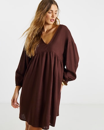 Simply be Chocolate Linen Blend Smock Dress