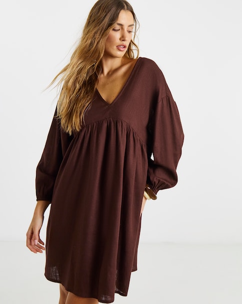 Simply be Chocolate Linen Blend Smock Dress