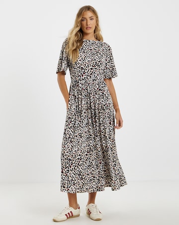 Leopard Supersoft Boat Neck Midi Dress