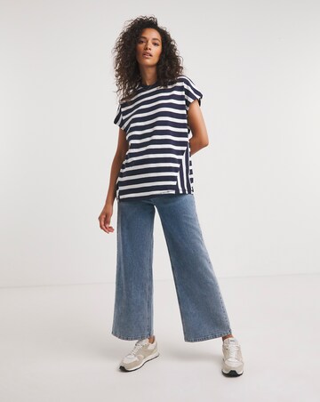 Navy & White Longline Stripe Cut About T-Shirt