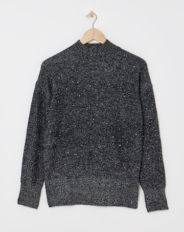 Black Sequin High Neck Jumper