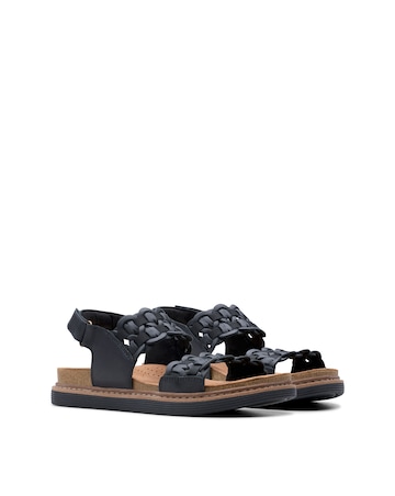 Clarks Black Leather Arwell Glide Sandals - Wide Fit (E)