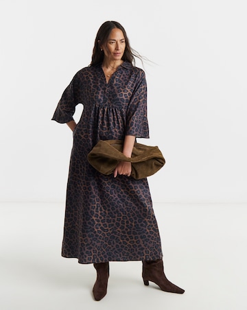 Collarless Placket 3/4 Sleeve Smock Dress