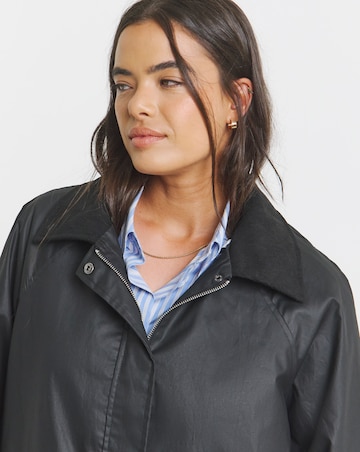 Black Waxed Finish Cord Collar Short Jacket