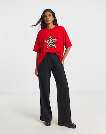 Simply Be Red Leopard Star Graphic Oversized T-Shirt