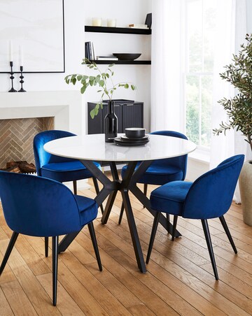 Brock Round Dining Table with 4 Emilie Velvet Chairs