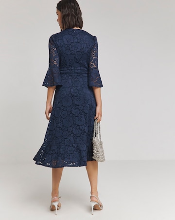 Joanna Hope Fluted Sleeve Stretch Lace Midi Dress