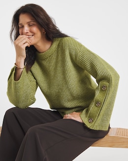 Re-Luxe Green Button Sleeve Jumper